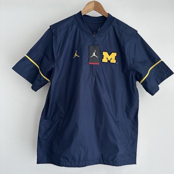 Michigan Wolverine Jacket Mens Large Blue Nike Jordan Coach Jumpman Quarter Zip - Picture 1 of 10